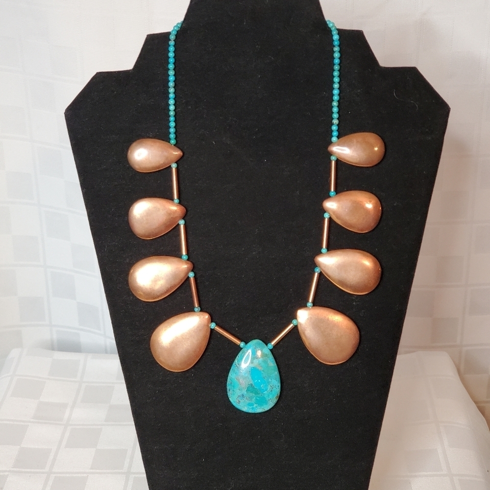 Turquoise and Copper Necklace - Picture 1 of 12